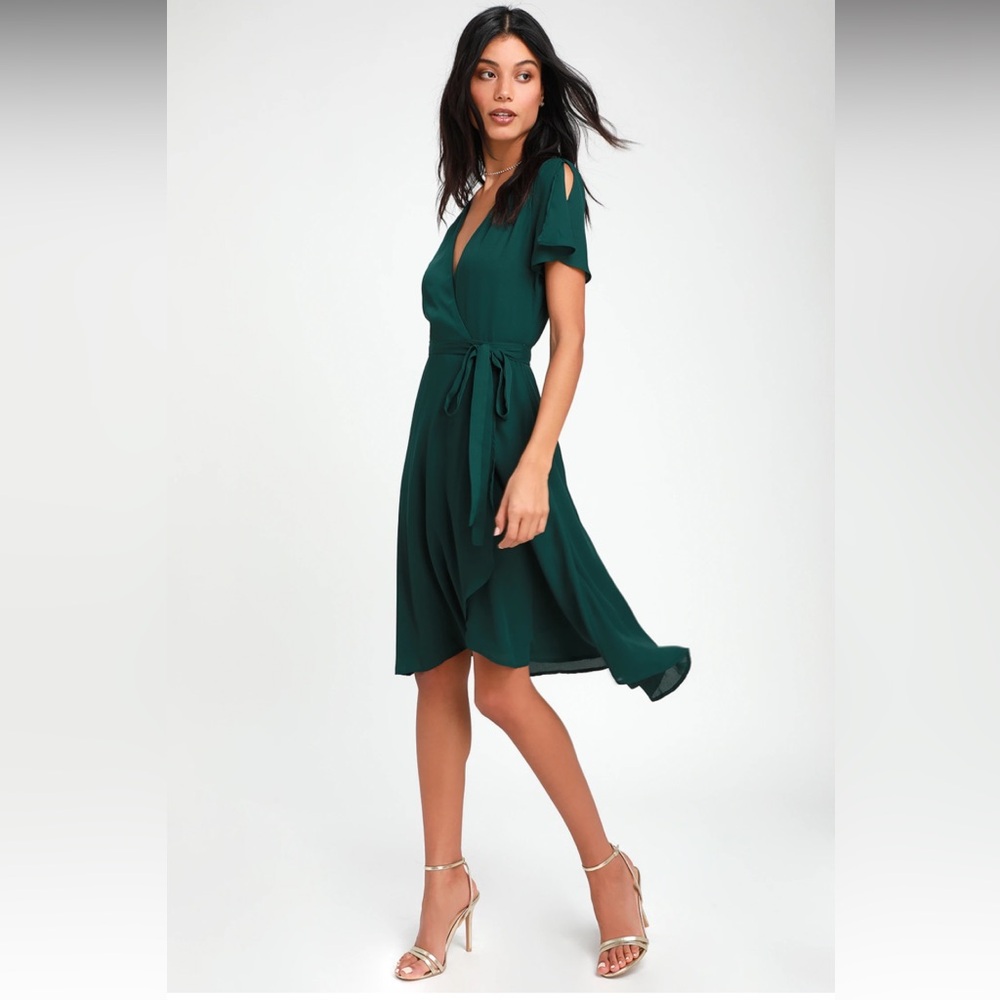 Rise to the Occasion Emerald Green Midi Wrap Dress